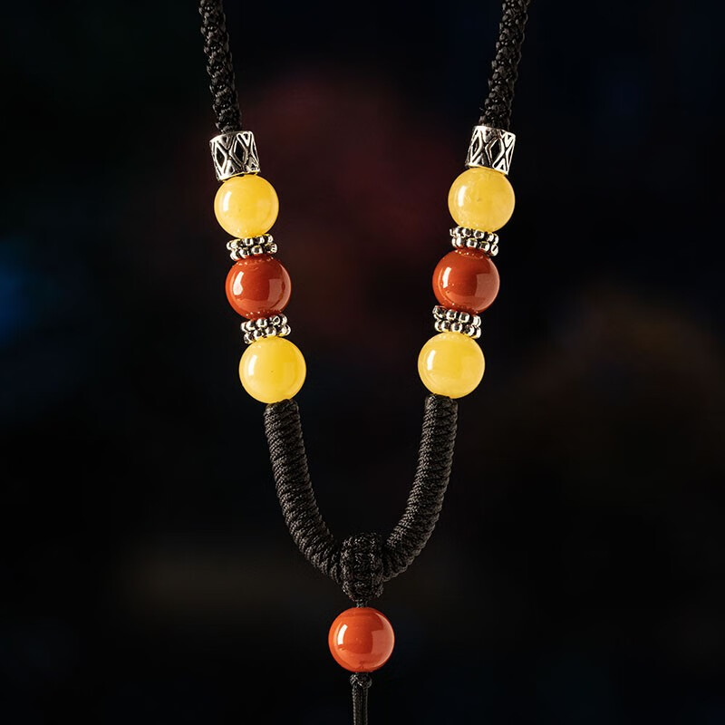 素绳坊高档蜜蜡吊坠挂绳手工编织s925银南红玛瑙琥珀男女调节款项链