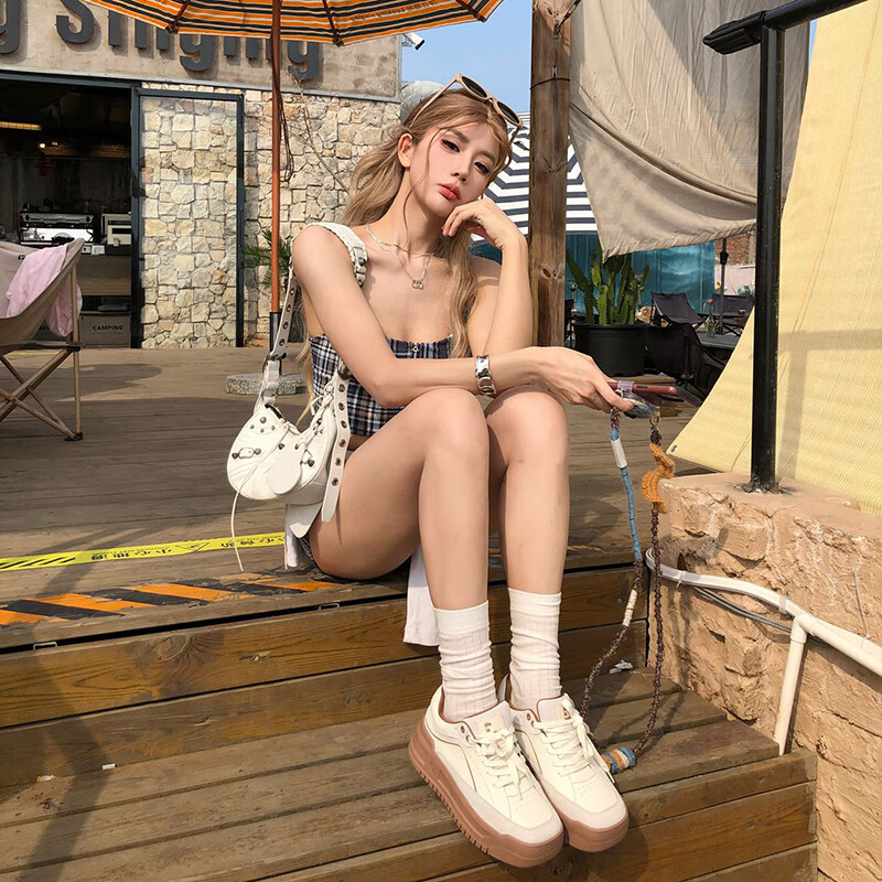 共迹gongji【孟子义同款】 面包鞋休闲鞋厚底运动鞋板鞋ins多巴胺小清新女鞋 奶茶棕 /偏大一码 38 （243mm）