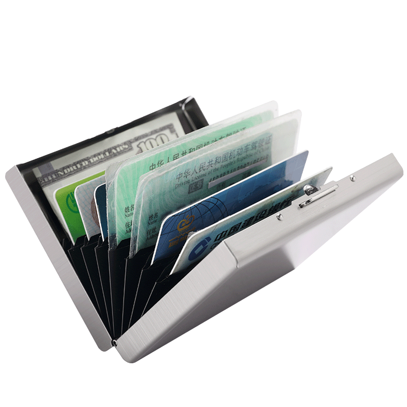 蒙伯斯卡包男士超薄名片夹多卡位银行卡套商务创意简约女不锈钢证件卡包 镜面银色【10卡位】可放驾驶证