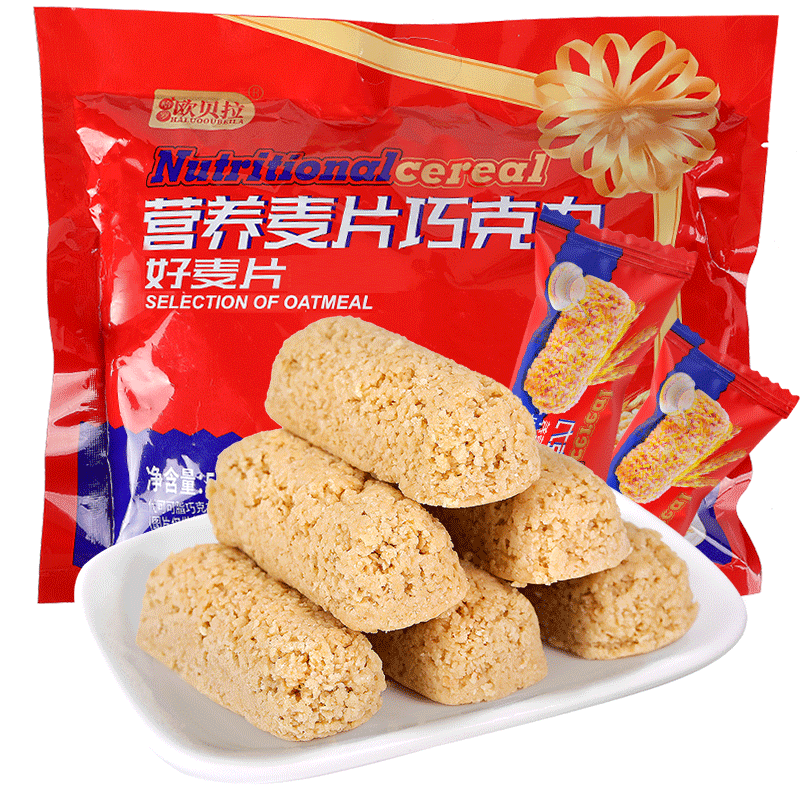 比比赞（BIBIZAN）燕麦巧克力营养浓香麦片巧克力棒喜糖果代早餐休闲食品小零食 燕麦巧克力 500g*3