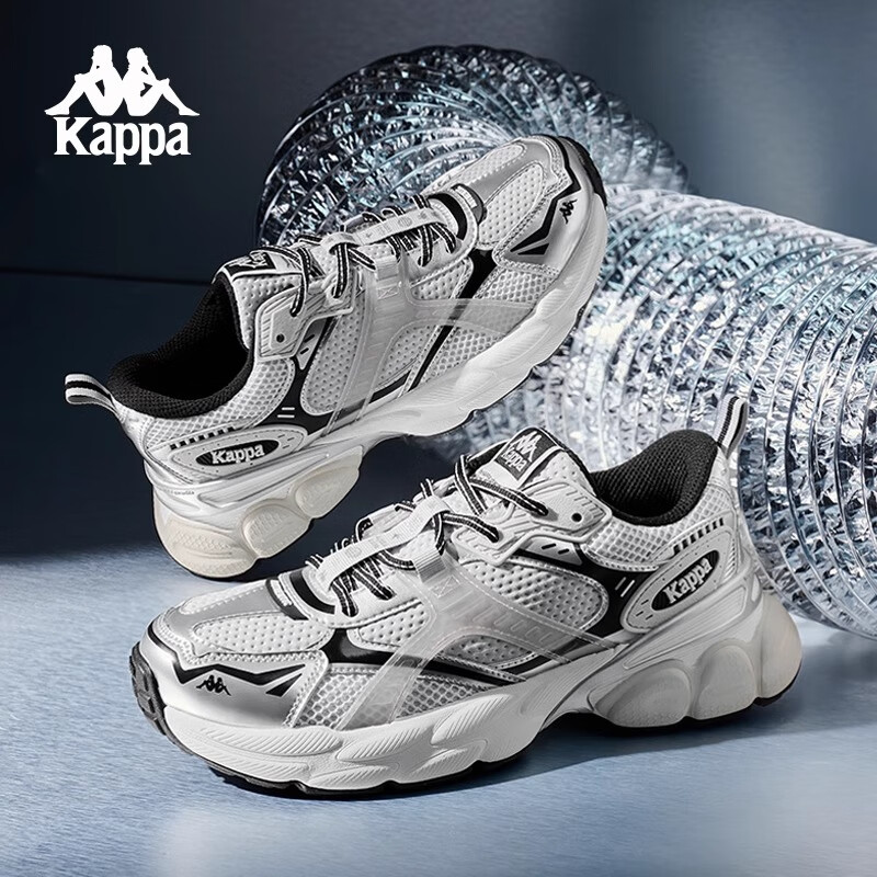 卡帕(Kappa)背靠背男女情侣老爹鞋春秋款厚底增高鞋子2024新款休闲运动鞋 草菇棕/金色/经典白-6356 41