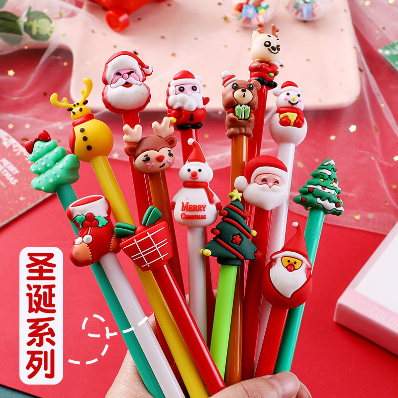 意昇学 学生圣诞节中性笔礼物礼品奖品创意圣诞树黄驯鹿卡通中性笔 10支黑色【圣诞中性笔】