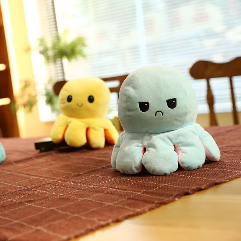 双翻面小章鱼玩偶毛绒玩具变脸生气心情绪八爪公仔情人节礼物 浅蓝转