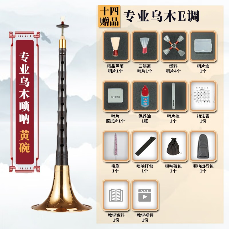 新藝優(yōu)選烏木嗩吶專業(yè)演奏型民間喇叭成人樂器初學(xué)者大小號喇叭 優(yōu)選烏木E調(diào)+14件套