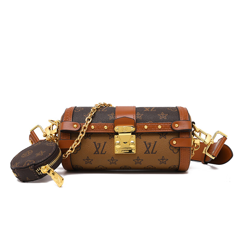 lvboying欧阳娜娜同款圆筒包2024秋冬新款时尚老花链条单肩腋下斜挎