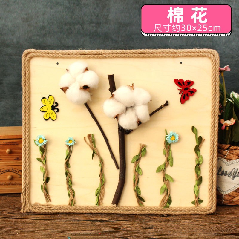 dzq儿童创意原木画树枝画 幼儿园子手工diy制作材料包小班相框画 棉花