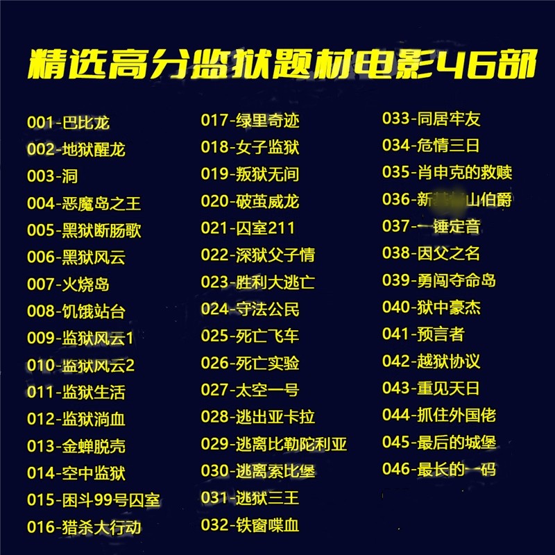 监狱题材电影u盘超清电影u盘空中监狱风云优盘车载电脑通用 64g46部