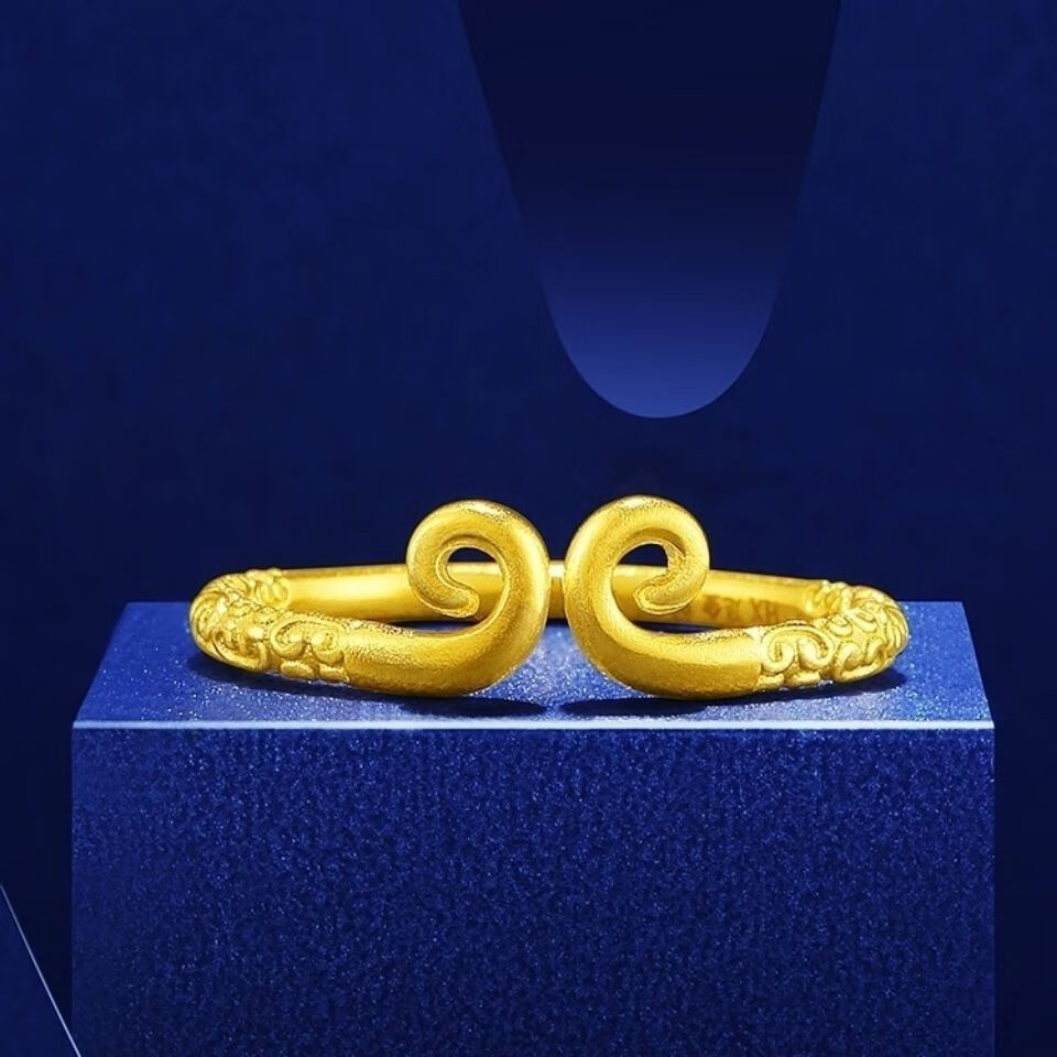观菩阁越南沙金素圈戒指孙悟空爱你一万年情侣款紧箍咒金箍棒对戒可
