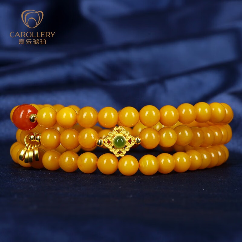 嘉樂(lè )（Carol）琥珀 蜜蠟手串女多圈三圈圓珠手鏈老蜜蠟雞油黃首飾精致百搭禮物 約5.5mm約10-11克/A0047