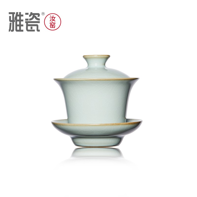 雅瓷汝窑盖碗茶杯三才茶碗茶具陶瓷泡茶碗单个汝瓷三合盖碗