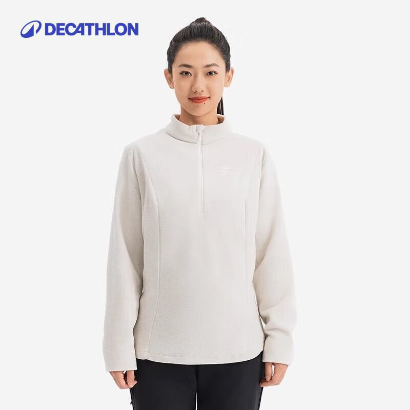 迪卡侬（DECATHLON）保暖绒衣户外抓绒衣女运动宽松秋摇粒绒外套冲锋衣内胆 MH100 半拉链-月岩灰 L