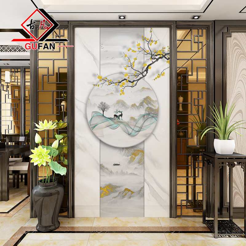 古凡(gufan) 玄关画瓷砖背景墙微晶石大理石岩板入户过道简约轻奢新