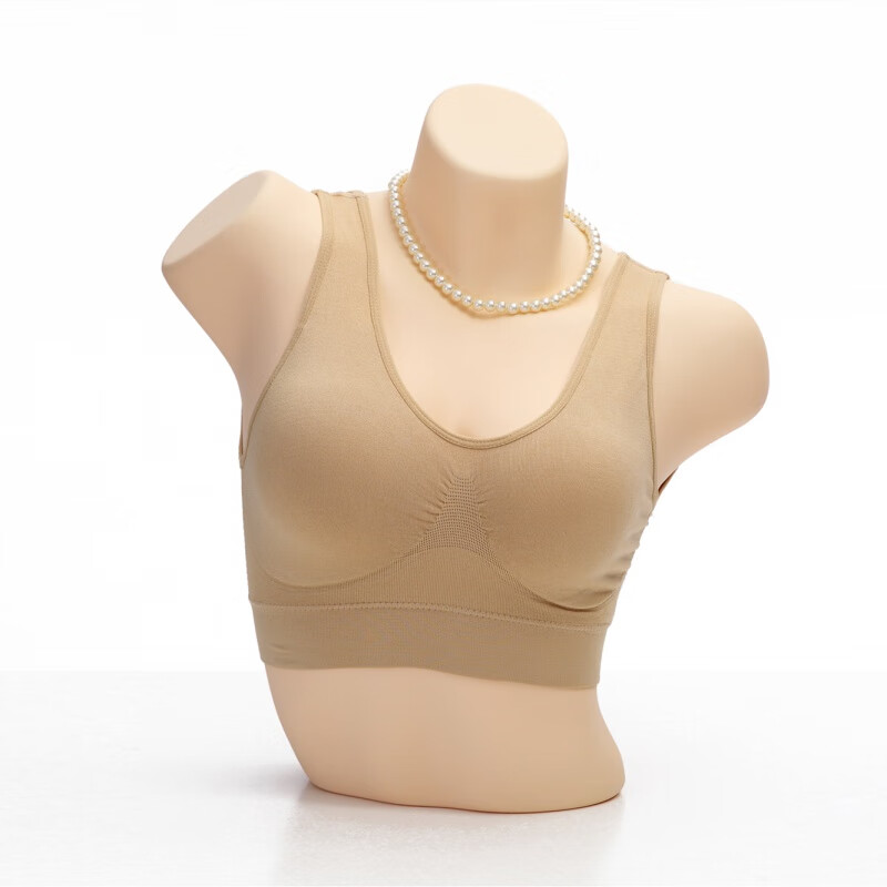 内衣女文胸中老年人背心式无钢圈比纯棉聚拢大码运动夏天穿的 肤色 s