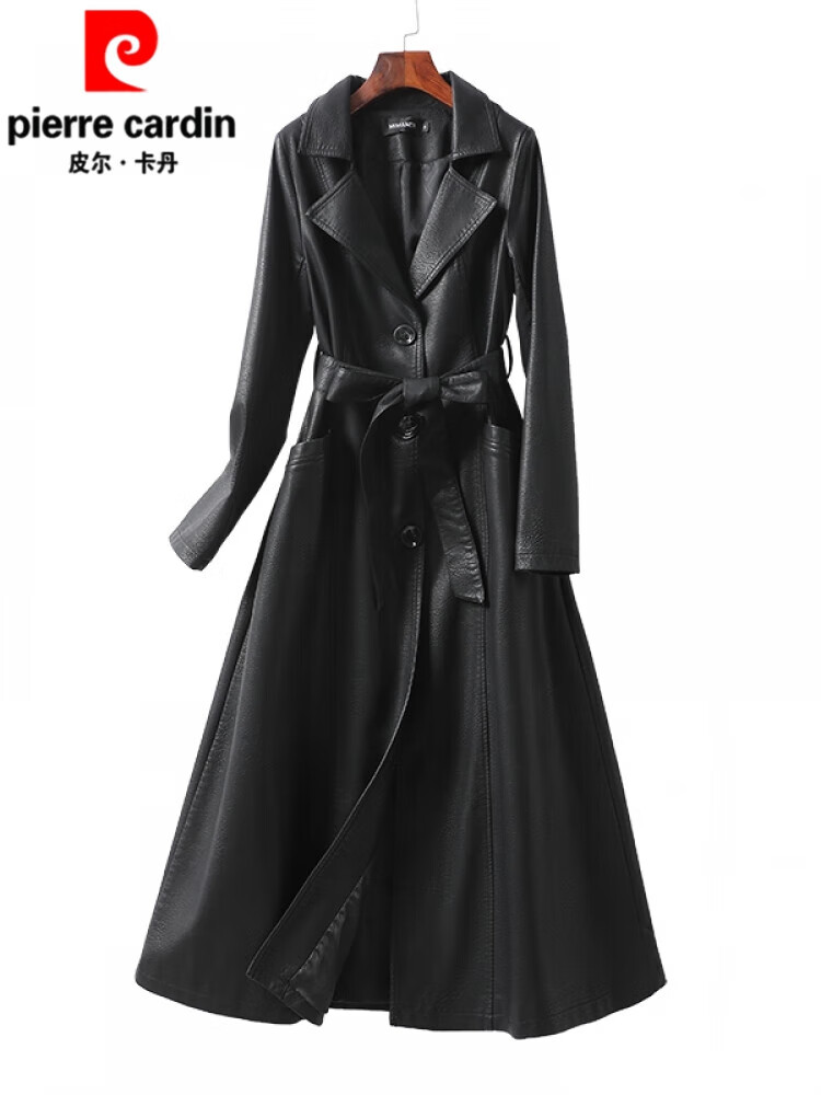 春秋新款海宁皮衣女长款修身气质风衣绵羊皮皮草大衣真皮外套 黑色 m