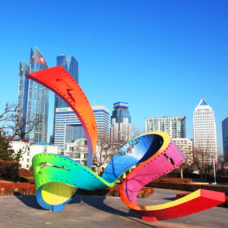 瀛乐 不锈钢异形飘带雕塑大型户外景观流水镜面发光抽象艺术镂空大摆 