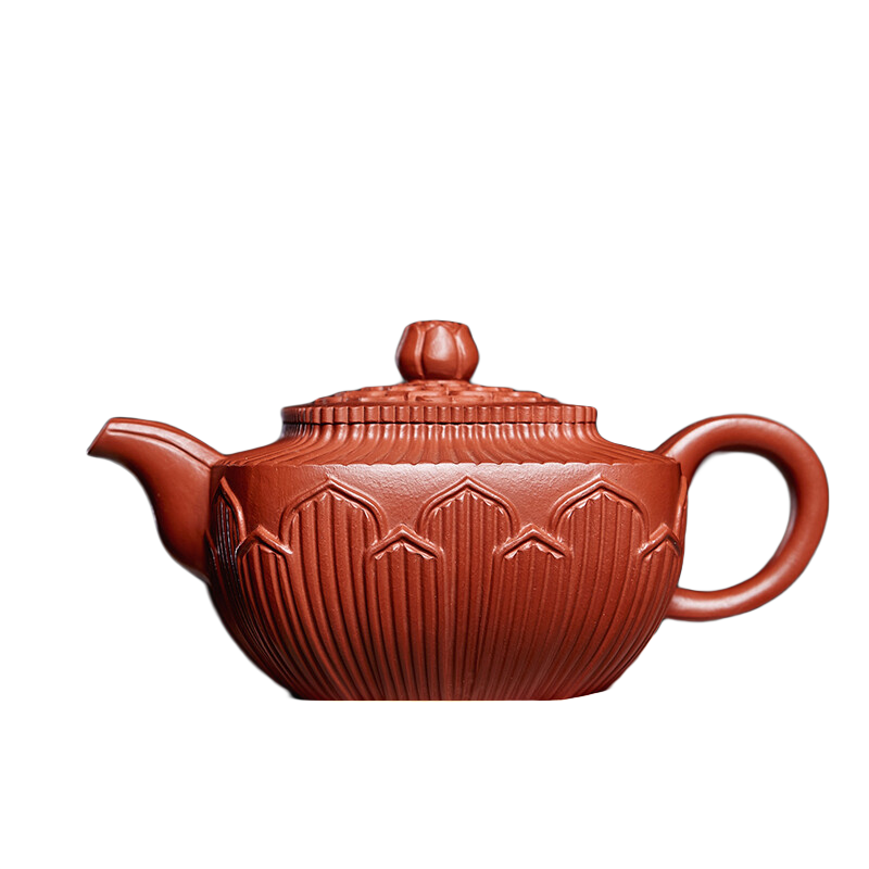 尊壺 宜興紫砂壺手工茶具花器泡茶壺原礦大紅袍國工禮品收藏泡茶器 綻放錦囊壺 大紅袍泥 289ml