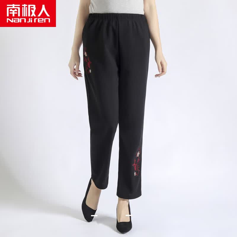 南极人（Nanjiren）中老年妈妈装裤子春秋冬款微弹松紧高腰绣花加绒休闲裤妈妈裤子女 红花加绒(270克轻松摇粒绒) L(80-90斤)怎么样,好用不?