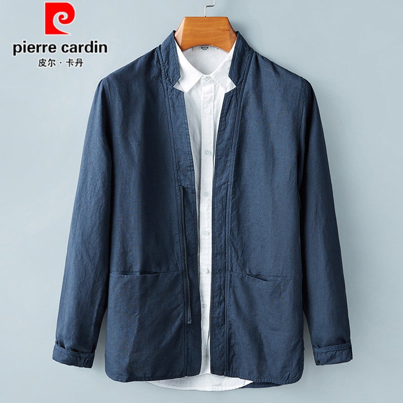 皮尔卡丹高档品牌男装 春夏季薄款中国风复古休闲亚麻外套男宽松棉麻