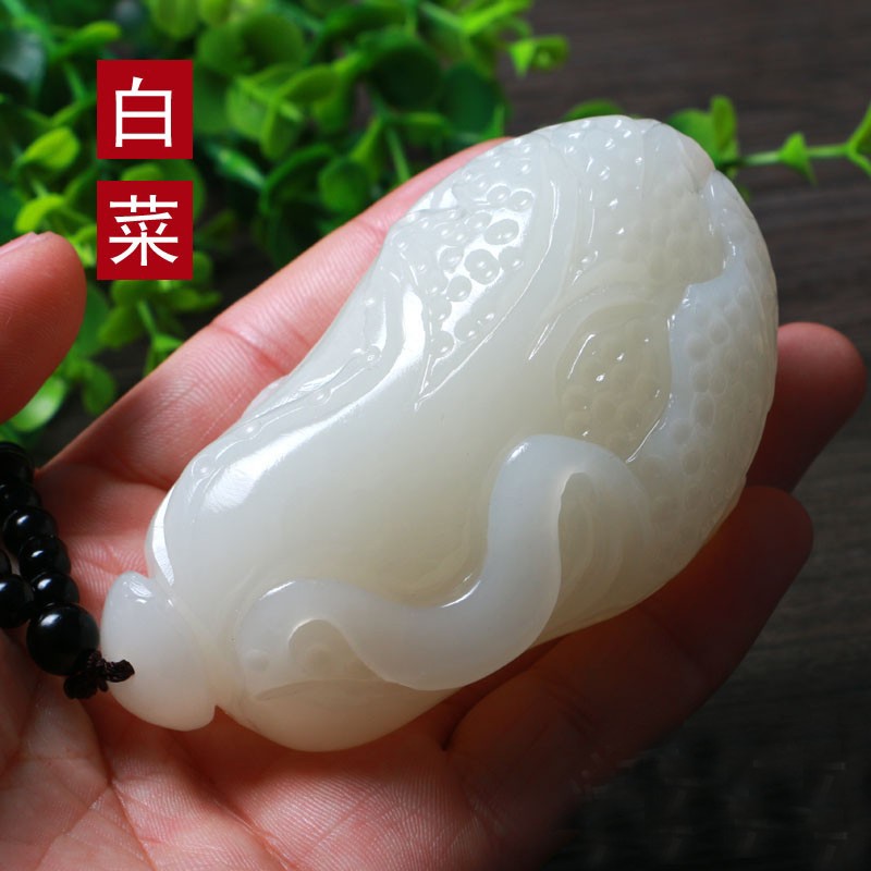 白菜手把件聚來文玩把件玉石掛件擺件手玩件手工雕刻炫石為玉附證書