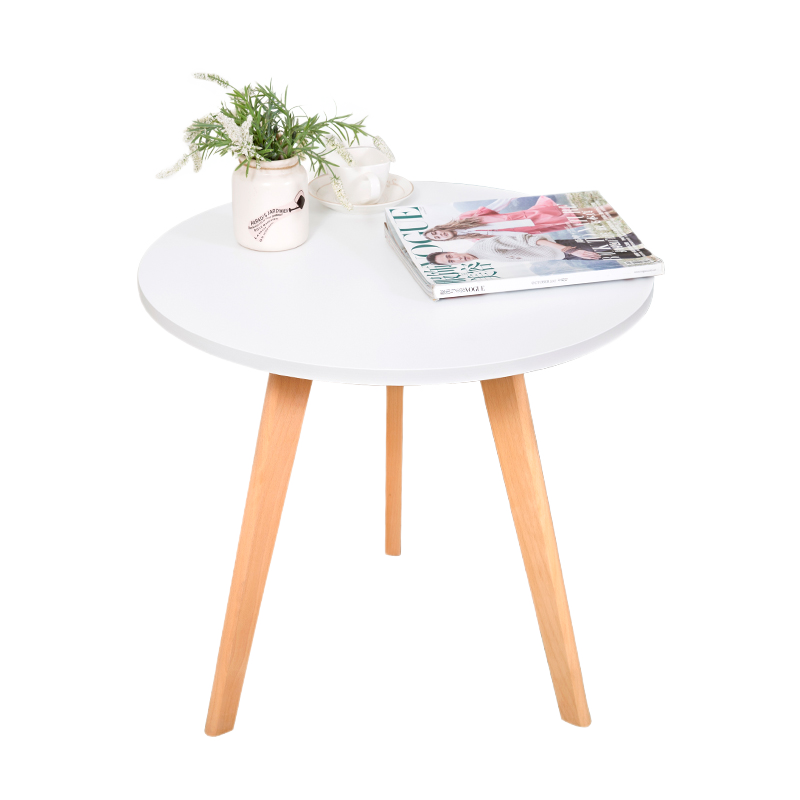生活乐章 小圆桌边几茶桌北欧茶几圆形边桌角几简约简易迷你茶台 实木脚 白色小号
