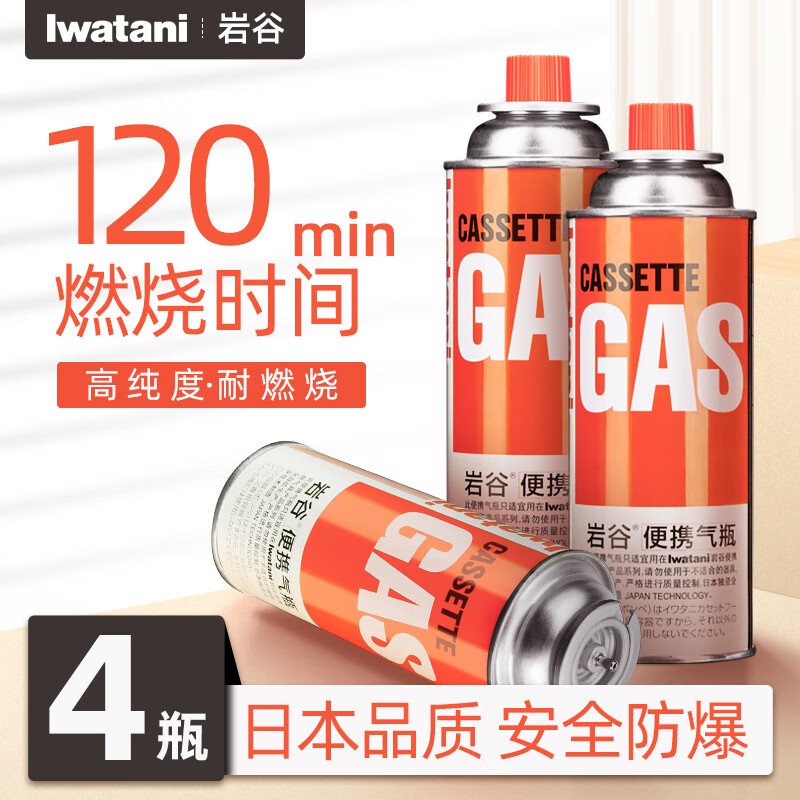 巖谷（Iwatani）卡式爐氣罐通用 便攜戶(hù)外野營(yíng)燒烤安全防爆氣瓶 丁烷瓦斯煤氣罐 原裝【250g】*4瓶