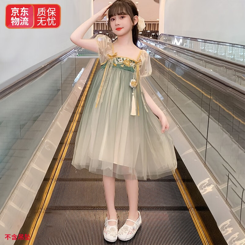 韫舜儿童汉服夏款女童古风儿童唐装短袖连衣裙小女孩表演服宝宝公主裙 儿童汉服裙-绿色蝴蝶结 120码（建议体重37-42斤）怎么样,好用不?