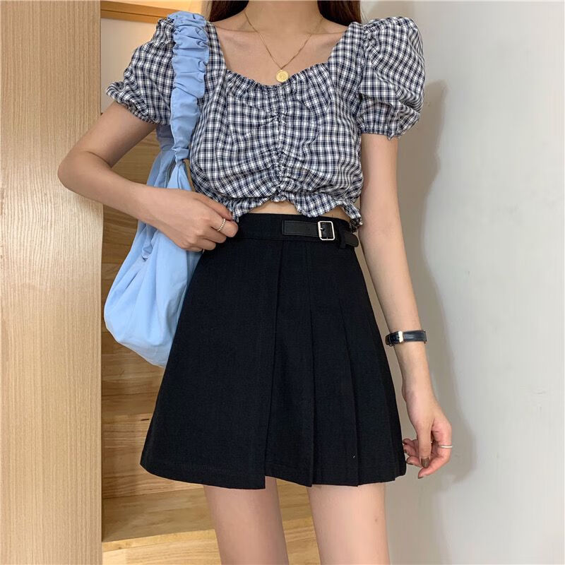 路林狼ins裙子2023年夏季新款高腰显瘦韩版a字裙百褶裙短裙女学生半身