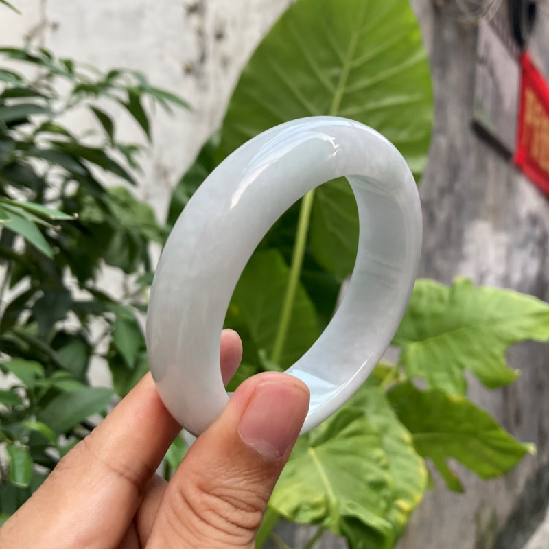 语森忆缅甸a货翡翠女款糯种厚桩白月光手镯玉镯子 60mm 白色 60号 色