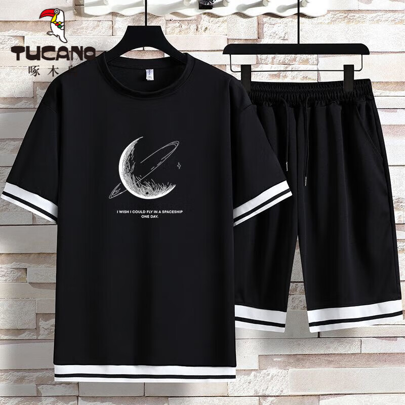 啄木鸟运动品牌排名高端套装男夏季男装青少年新款速干短袖短裤一套