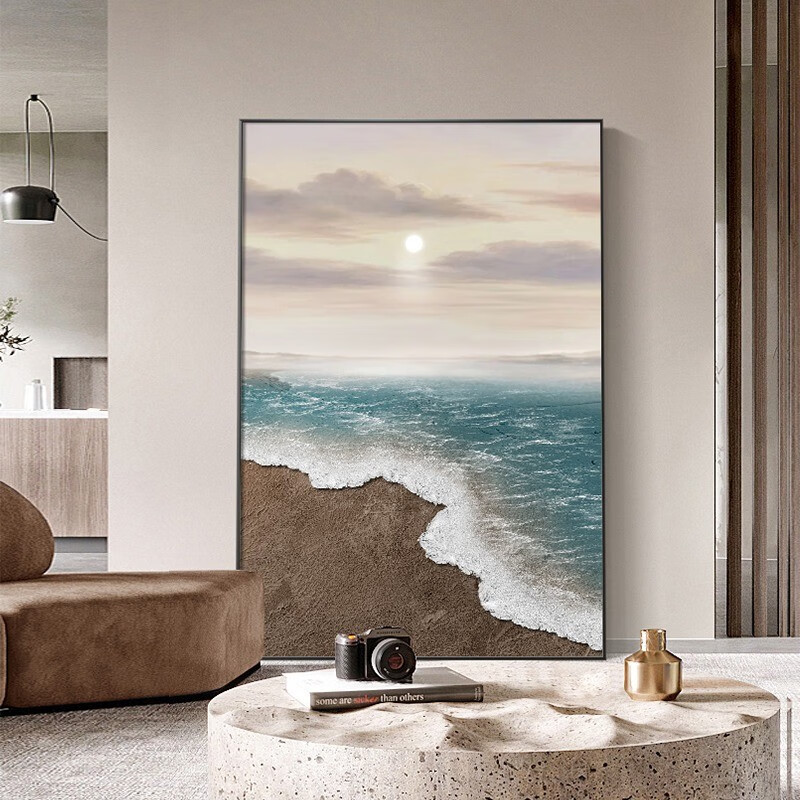 挂画侘寂风手绘油画沙发背景墙落地画抽象肌理玄关装饰画 海浪涟漪 50