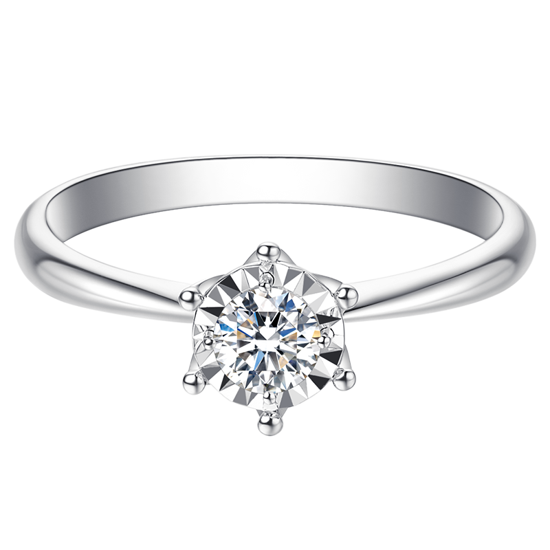 周百福钻戒女18K金钻石戒指订婚结婚戒指女款车花六爪皇冠GIA裸钻定制 30分效果 10分H色