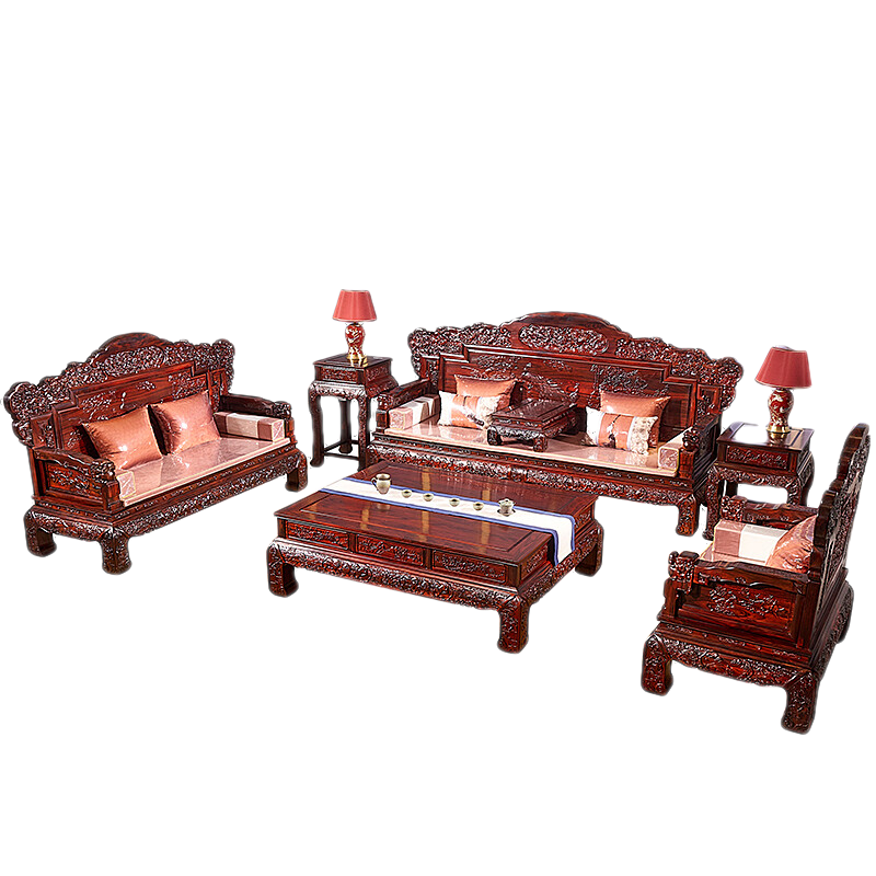 质木匠 红木家具 印尼黑酸枝（学名：阔叶黄檀）沙发 客厅中式实木家具明清古典雕花沙发组合整装 113组合七件套() 组合