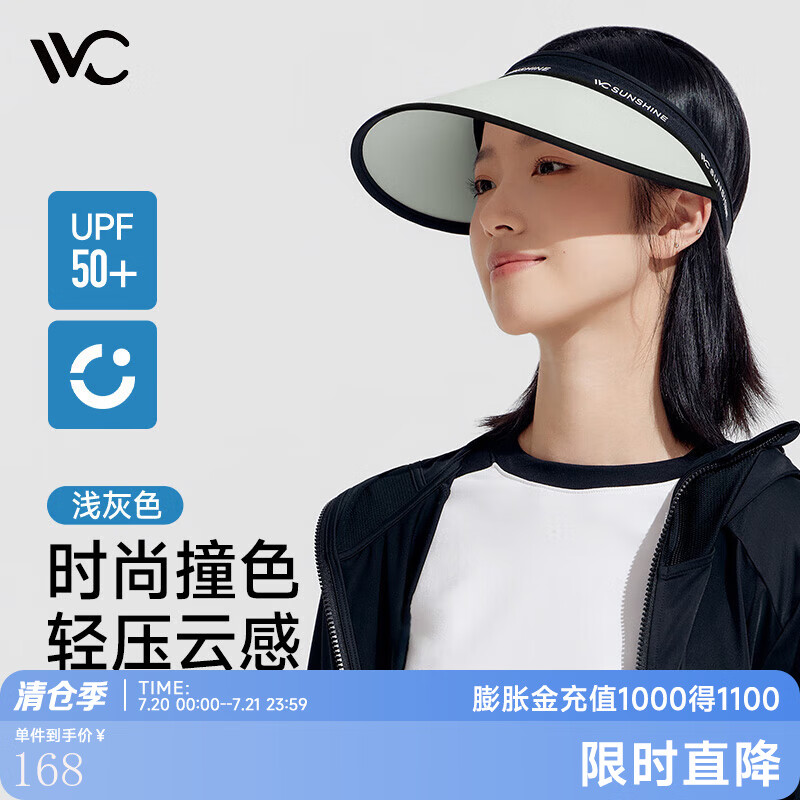 VVC遮阳帽女防紫外线防晒帽夏季撞色太阳帽户外空顶帽子 浅灰色