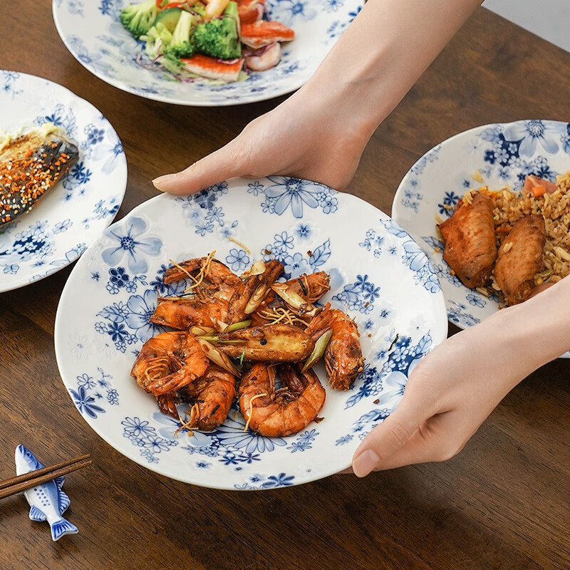 日本进口复古简约花集大盘子菜盘套装陶瓷餐具家用备菜盘 花集大盘5个