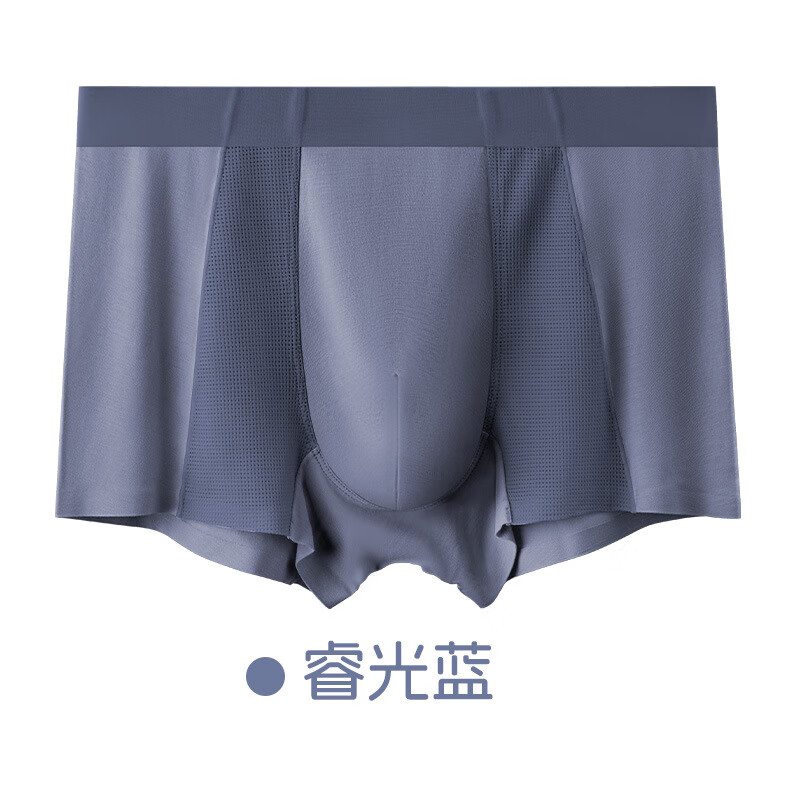 【甄选厂家】莫代尔男士透气网孔拼接内裤中腰舒适空调裤无痕内裤 睿光蓝 1条 L
