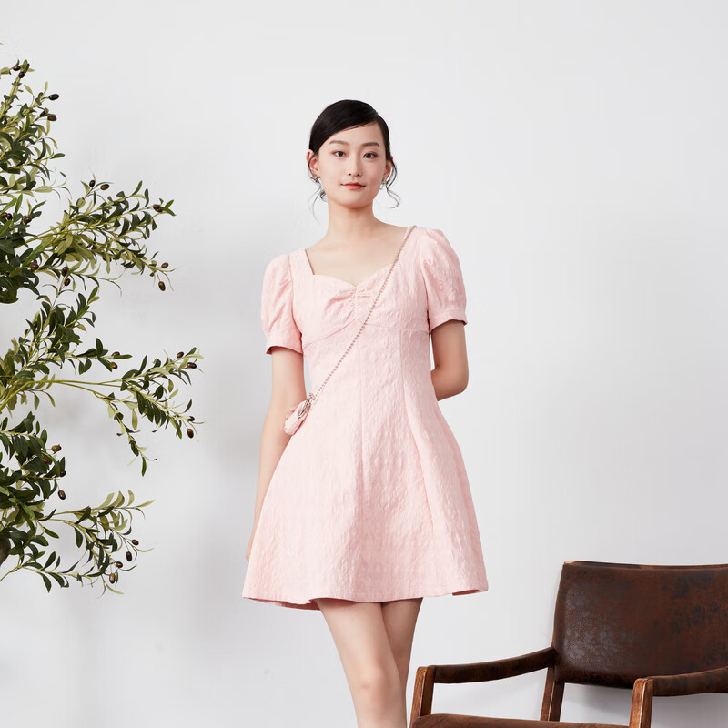 西町村屋(setirom)西町村屋连衣裙女2023夏泡泡袖肌理感连衣裙(含包)