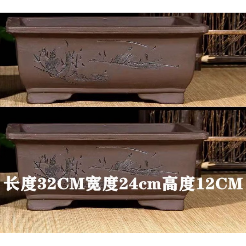 花盆紫砂盆透气景盆室内花卉绿植园艺树桩盆栽 刻字马槽32口径两个 大