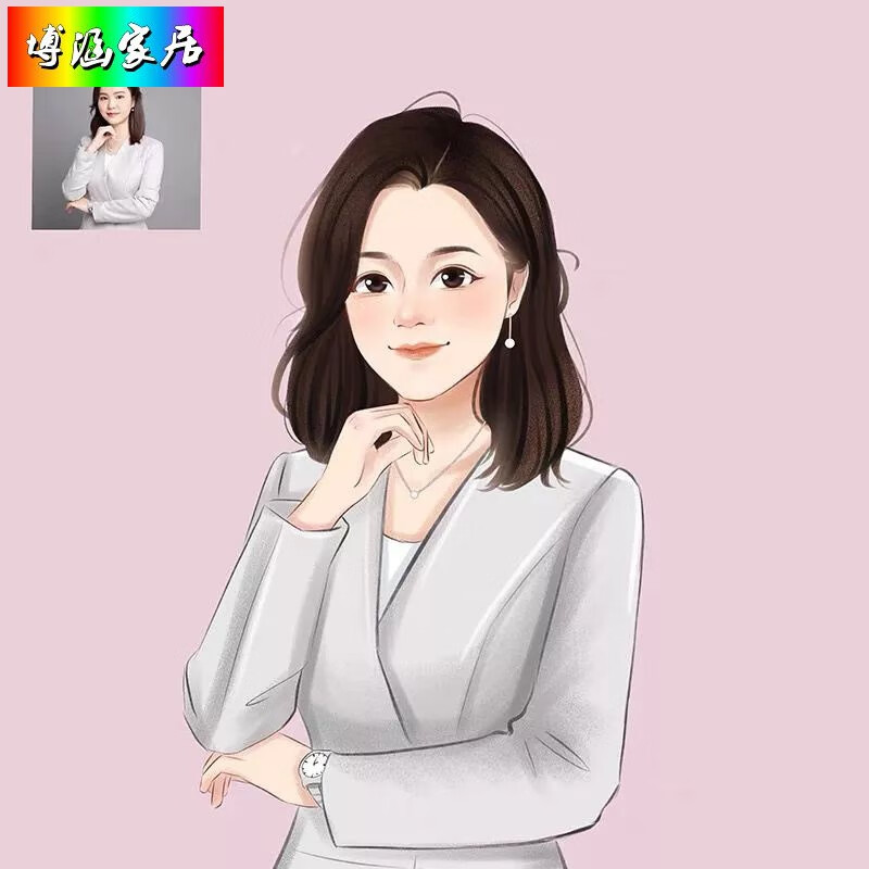 抖音微信qq蜡笔风格半写实卡通漫画宠物手绘定制职业照情侣生 头像