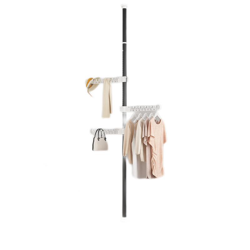 顺优 顶天立地 晾衣架家用落地卧室内免打孔伸缩杆阳台窗口晒挂衣架神器 磨砂黑 3折叠翅膀