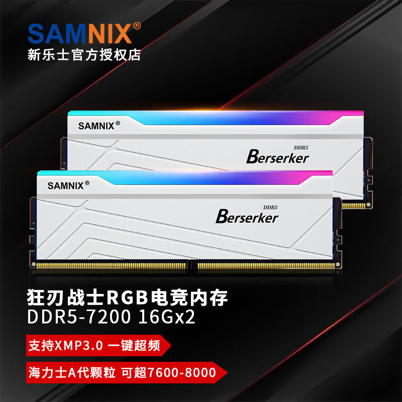 新乐士（SAMNIX）DDR5台式机内存条狂刃战士RGB灯条 32G(16Gx2)7200白色套装 CL38