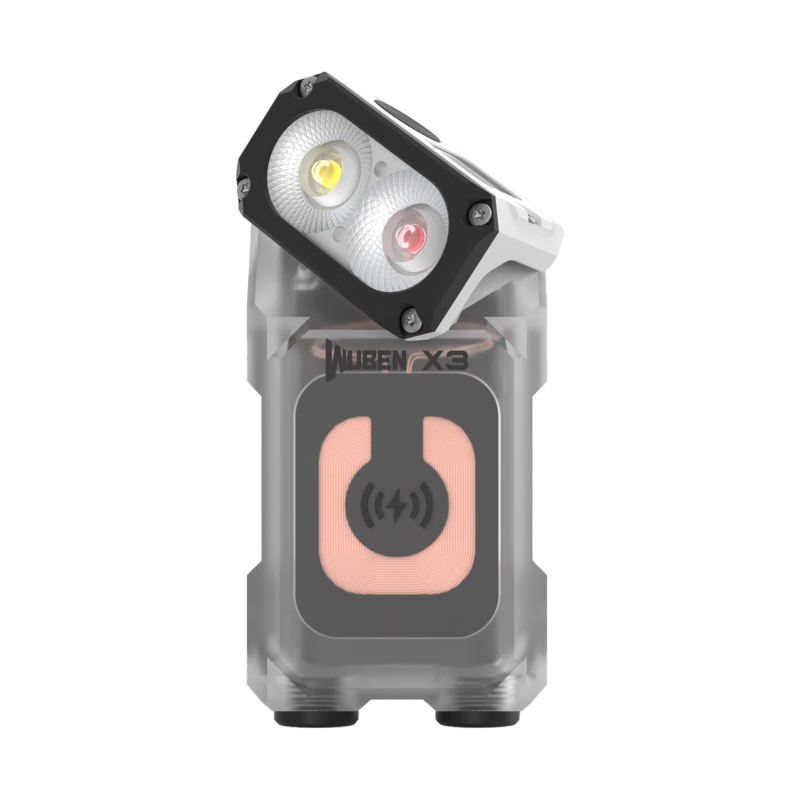 务本务本X3无线充电红白光手电筒迷你多功能强光户外便携磁吸新拐角灯 满配（座充+仓充）夜光白