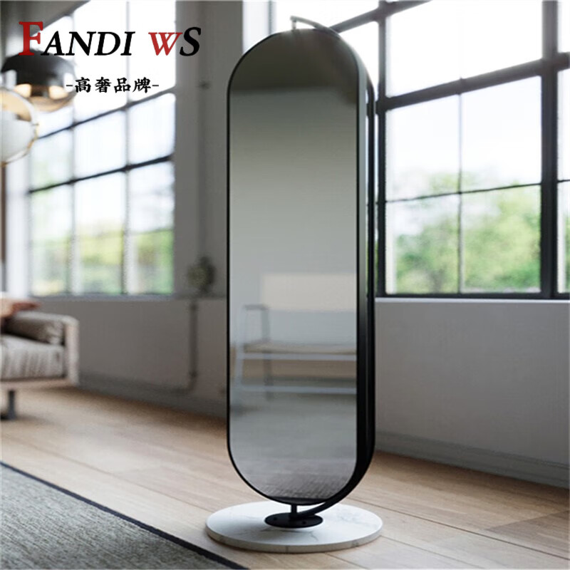 梵蒂威仕现代简约落地式穿衣镜家用ins风全身镜360度可旋转 黑色架