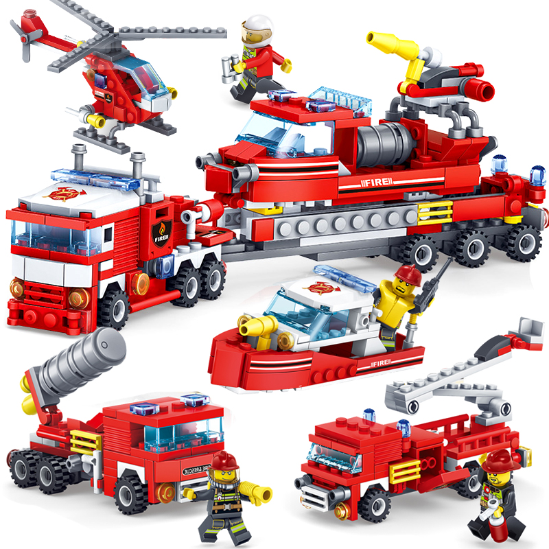 玉扬开智积木消防玩具儿童拼装玩具大货车卡车玩具消防车男孩启蒙礼物