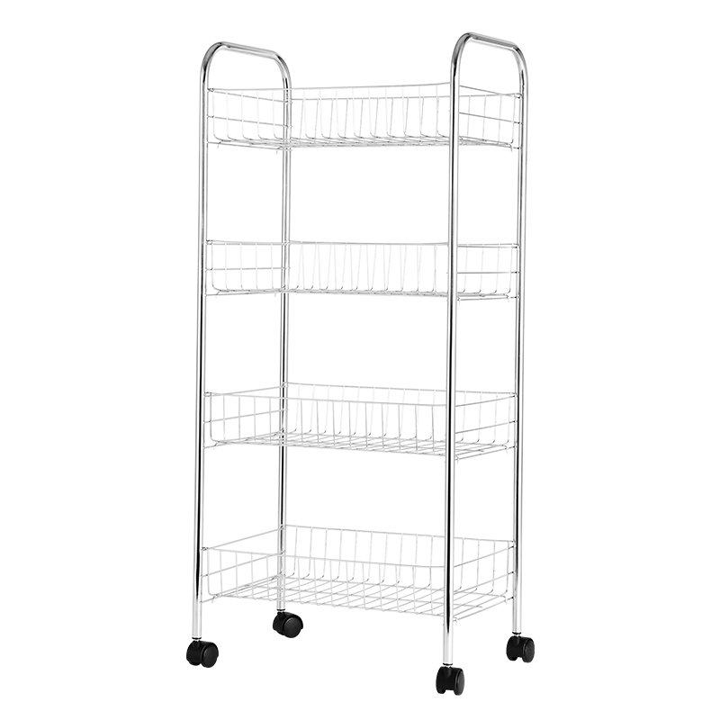欧润哲 夹缝置物架推车厨房置物架多层落地储物架蔬菜架子家用客厅移动收纳小推车 银色进阶镀铬版四层