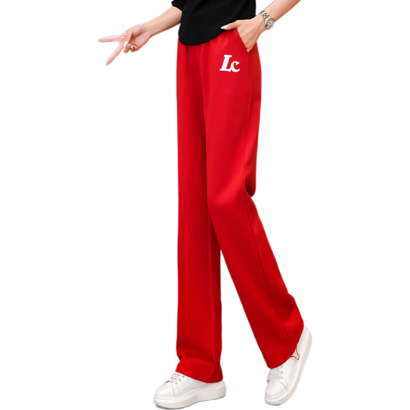 貝茲曼運動褲廣場舞服裝褲子2025秋冬新款夜跑晨練跑步休閑長褲女棉 紅色長褲 2XL (118斤-128斤)