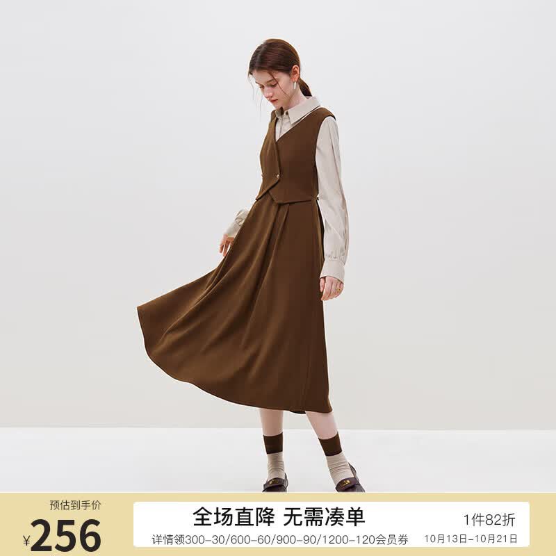 范思蓝恩23FS14265 法式复古假两件连衣裙女秋冬2023新款背心裙子 油画咖 L怎么样,好用不?