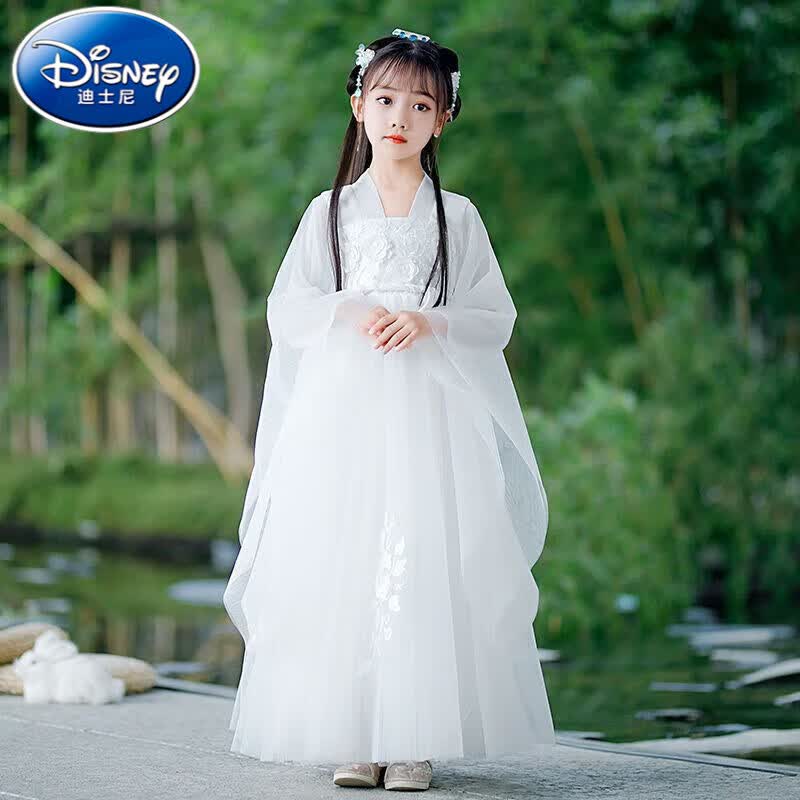 迪士尼（Disney）女童汉服春秋款粉色襦裙儿童古装飘逸夏季新款连衣裙唐装古风衣服 白色 160建议身高150-160年龄12-14岁属于什么档次？