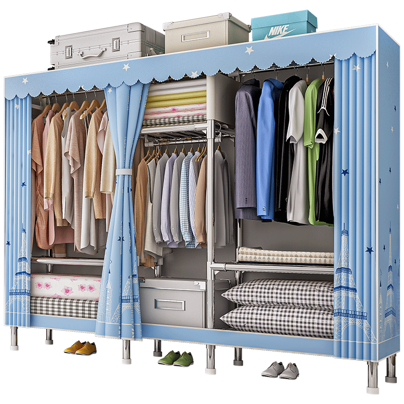 蜗家 布衣柜 家用简易衣柜加粗全钢架衣柜出租屋单双人宿舍卧室组装柜收纳衣橱寝室挂衣柜大号布衣橱