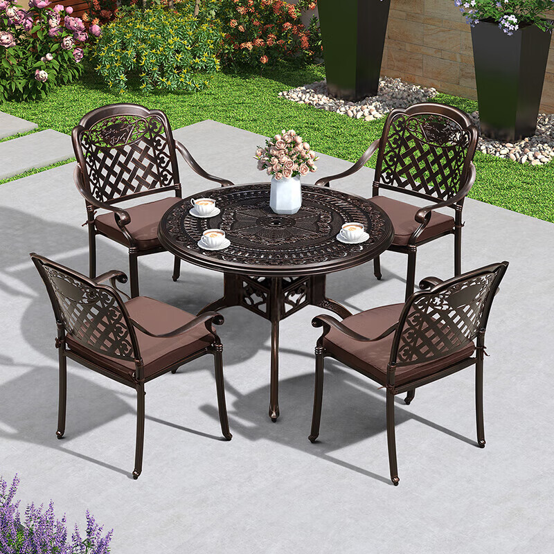 紫叶（ziye）户外阳台桌椅铸铝组合室外庭院家具露台休闲花园餐桌椅三五件套