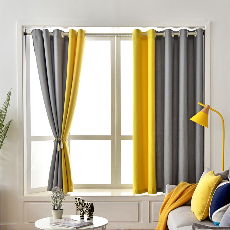 君琉窗帘遮光卧室全遮光免打孔安装布2023年新款飘窗全伸缩杆出租房一